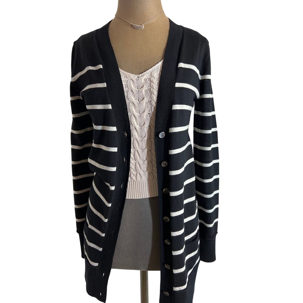 J. Crew Cardigan striped Nautical Merino preppy SM Button Up Long Sleeve